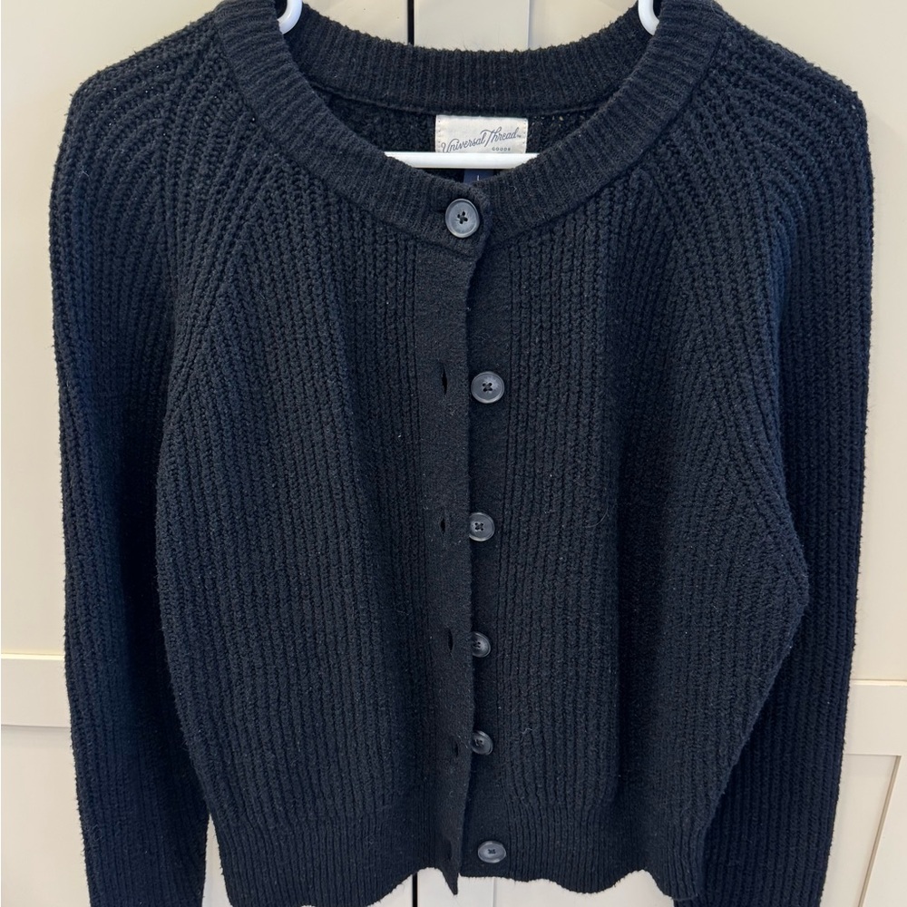 Universal Thread Black Ribbed Button-Front Cardig… - image 1